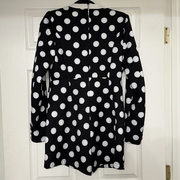 Black and white polka dot romper with gold buttons - Picture 4 of 4